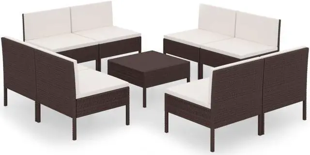 Alt view image 7 of 7 - vidaXL Garden Lounge Set Patio Sectional Sofa Couch 9 Piece Poly Rattan Brown
