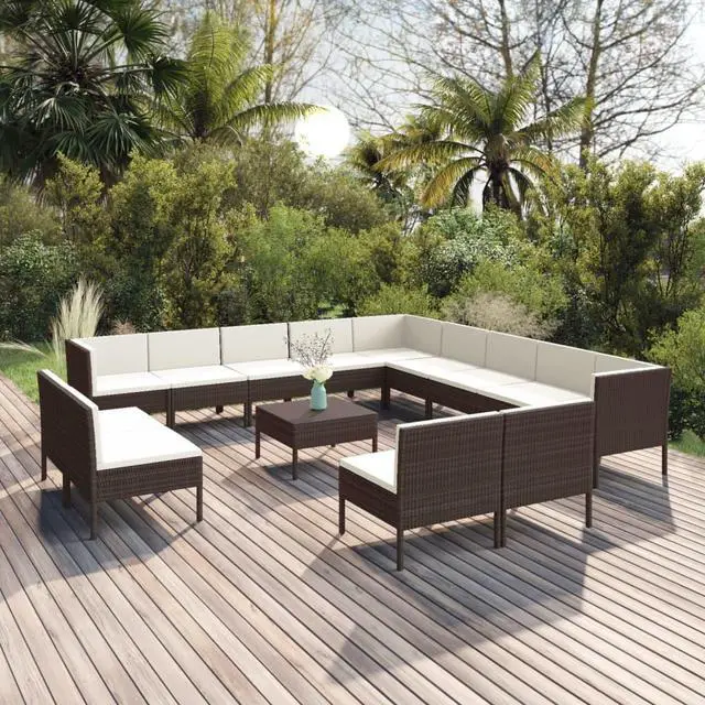Alt view image 6 of 7 - vidaXL Patio Lounge Set 14 Piece Sectional Sofa for Outdoor Poly Rattan Brown