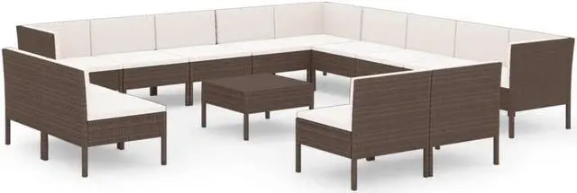 Alt view image 7 of 7 - vidaXL Patio Lounge Set 14 Piece Sectional Sofa for Outdoor Poly Rattan Brown