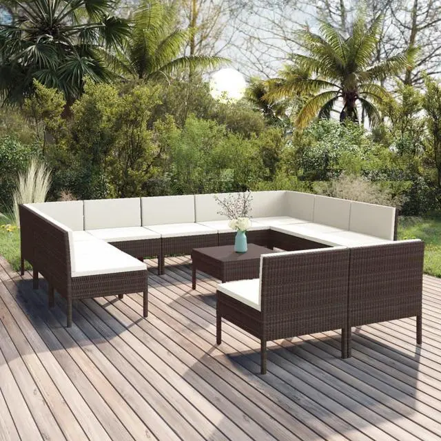 Alt view image 6 of 7 - vidaXL Patio Lounge Set Outdoor Sectional Sofa Set 12 Piece Poly Rattan Brown