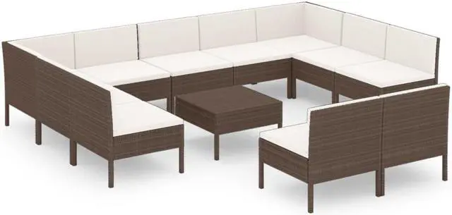 Alt view image 7 of 7 - vidaXL Patio Lounge Set Outdoor Sectional Sofa Set 12 Piece Poly Rattan Brown