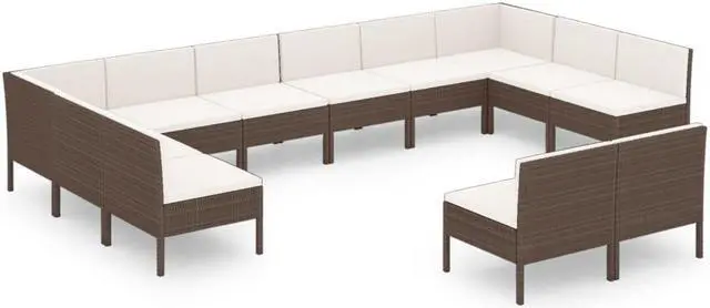 Alt view image 7 of 7 - vidaXL Patio Lounge Set Outdoor Sectional Sofa Set 12 Piece Poly Rattan Brown