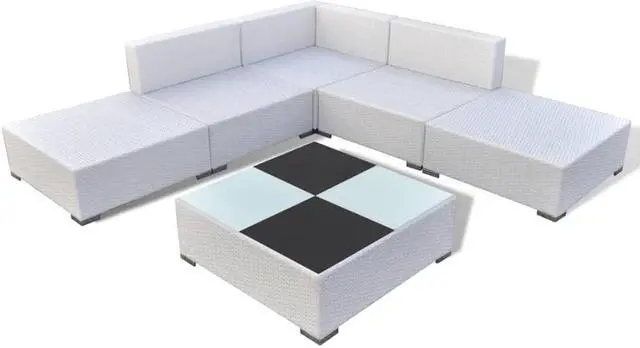 Alt view image 7 of 7 - vidaXL Patio Furniture Set 6 Piece Sofa with Coffee Table Poly Rattan White