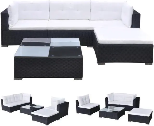 Alt view image 6 of 7 - vidaXL Patio Furniture Set 5 Piece Sofa with Coffee Table Poly Rattan Black