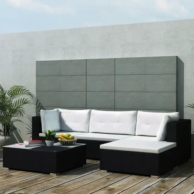 Alt view image 5 of 7 - vidaXL Patio Furniture Set 5 Piece Sofa with Coffee Table Poly Rattan Black