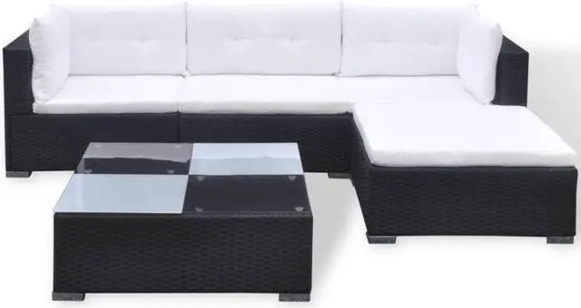 Alt view image 7 of 7 - vidaXL Patio Furniture Set 5 Piece Sofa with Coffee Table Poly Rattan Black