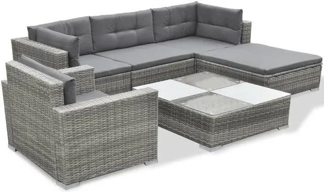 Alt view image 7 of 7 - vidaXL Patio Furniture Set 6 Piece Sofa with Coffee Table Poly Rattan Gray