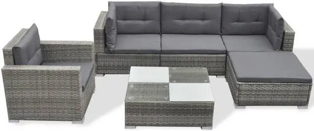 Alt view image 6 of 7 - vidaXL Patio Furniture Set 6 Piece Sofa with Coffee Table Poly Rattan Gray