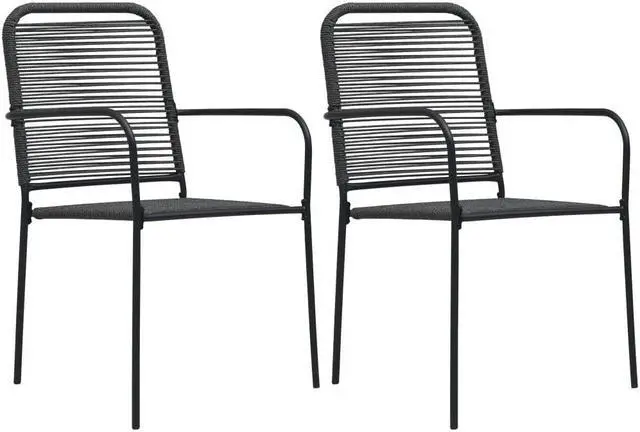 Alt view image 10 of 12 - vidaXL Patio Chairs 2 Pcs Outdoor Dining Chair Cotton Rope and Steel Black