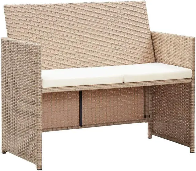 Alt view image 4 of 13 - vidaXL 2 Seater Sofa Couch with Cushions Patio Wicker Love Seat PE Rattan Beige