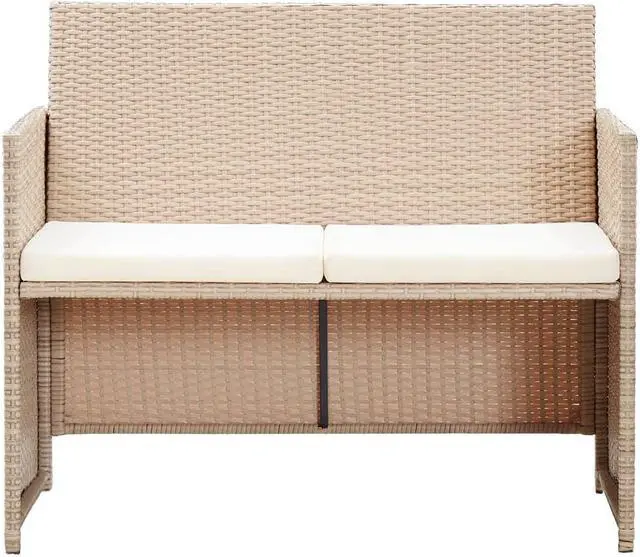 Alt view image 5 of 13 - vidaXL 2 Seater Sofa Couch with Cushions Patio Wicker Love Seat PE Rattan Beige
