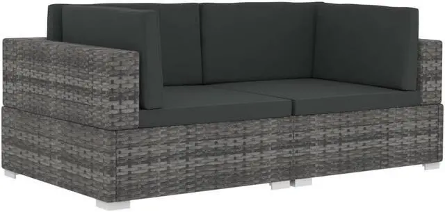 Alt view image 11 of 11 - vidaXL 2 Seater Sofa Couch with Cushions Patio Wicker Love Seat PE Rattan Gray
