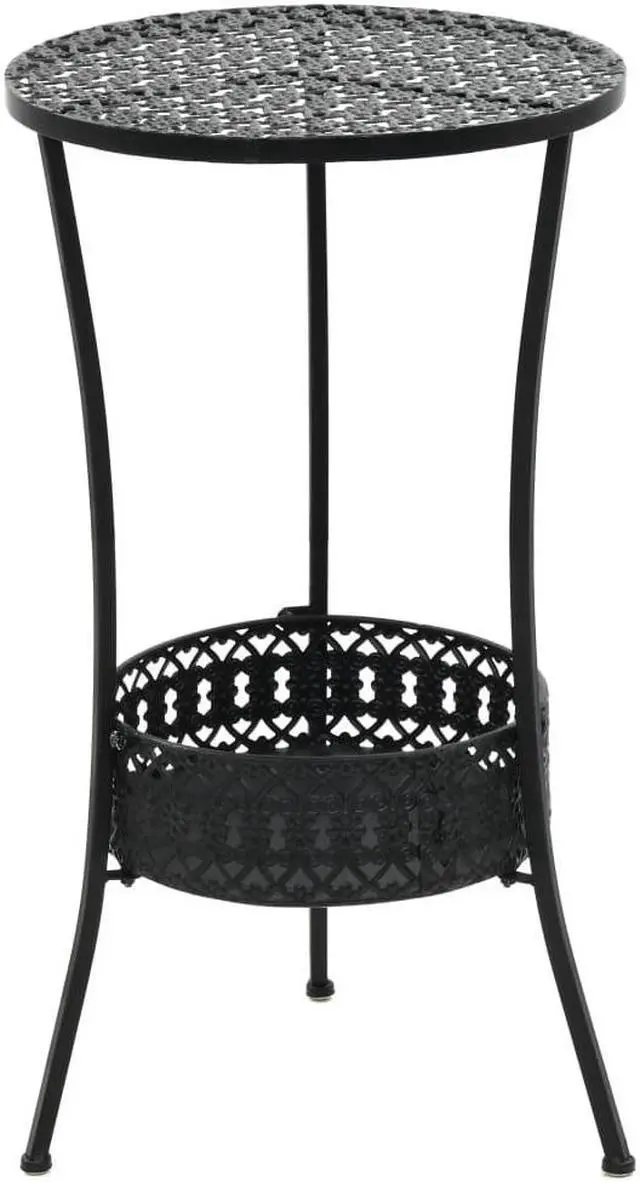 Alt view image 11 of 13 - vidaXL Bistro Table Patio Table with Storage Garden Outdoor Side Table Metal