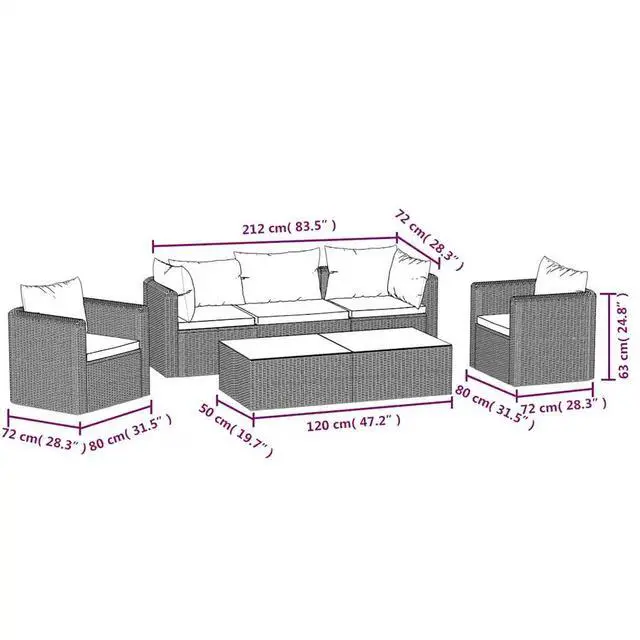 Alt view image 4 of 7 - vidaXL Patio Sofa 7 Piece Outdoor Sectional Sofa with Cushions PE Rattan Black