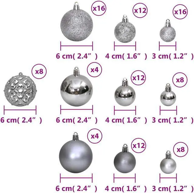 Alt view image 3 of 6 - vidaXL Christmas Decoration Shatterproof Christmas Bauble Ornament 100 Pcs Gray