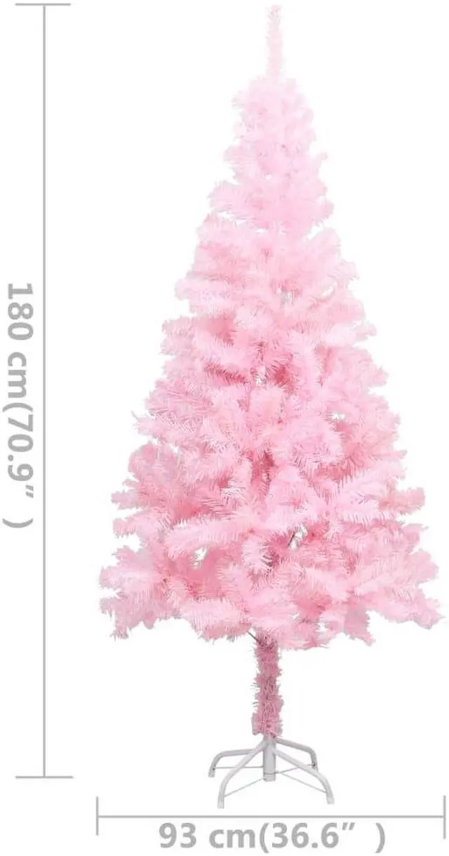 Alt view image 3 of 7 - vidaXL Artificial Pre-lit Christmas Tree with Ball Set Xmas Tree Pink PVC