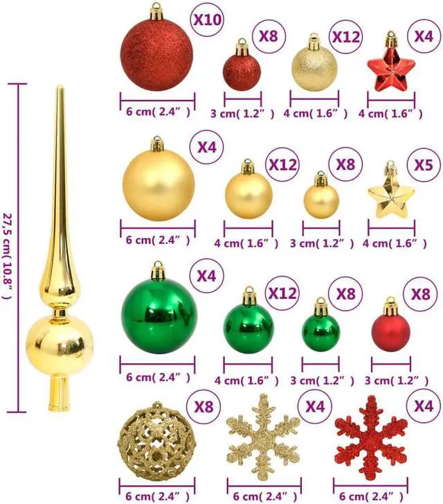 Alt view image 3 of 6 - vidaXL Christmas Decoration Bauble Set 112 Piece Red / Green / Gold Polystyrene