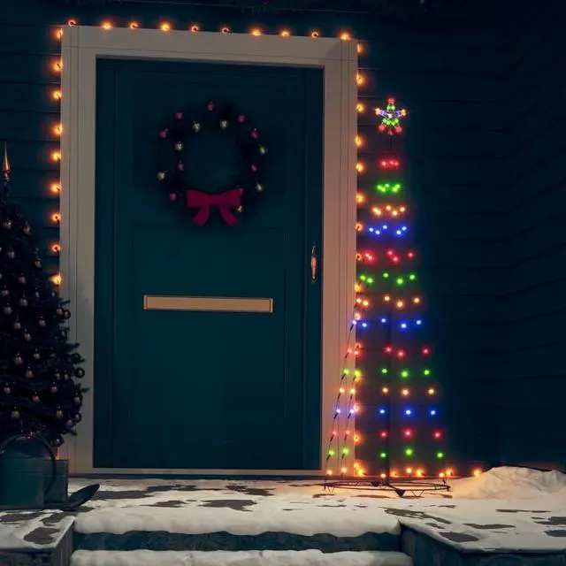 Alt view image 13 of 13 - vidaXL Christmas Cone Tree Colourful 84 LEDs 19.7"x59.1"