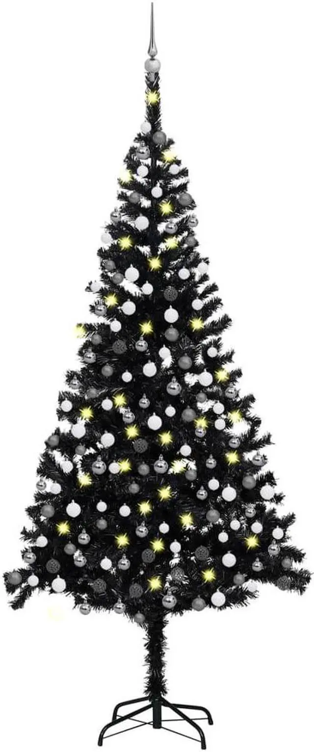 Main image of vidaXL Artificial Pre-lit Christmas Tree with Ball Set Xmas Tree Black PVC