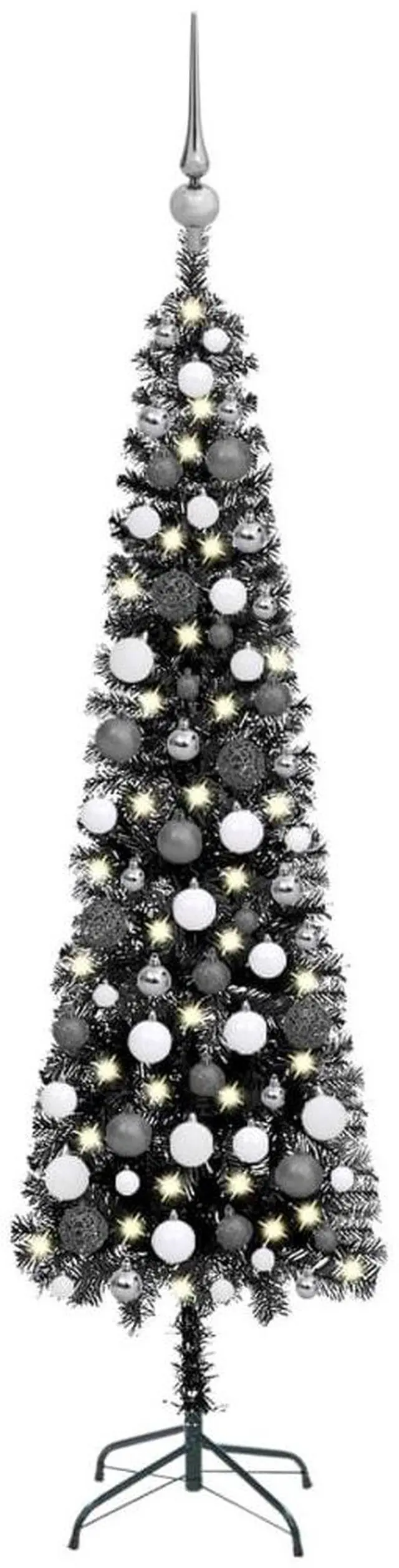 Main image of vidaXL Slim Christmas Tree with LEDs&Ball Set Black Holiday Xmas Decoration