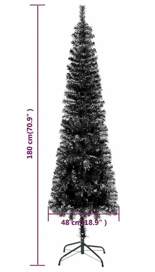 Alt view image 3 of 7 - vidaXL Slim Christmas Tree with LEDs&Ball Set Black Holiday Xmas Decoration