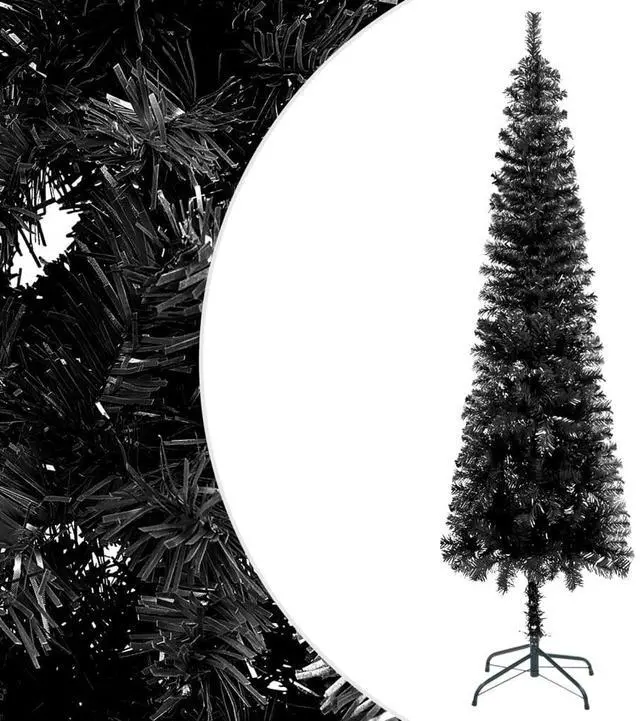 Alt view image 2 of 7 - vidaXL Slim Christmas Tree with LEDs&Ball Set Black Holiday Xmas Decoration