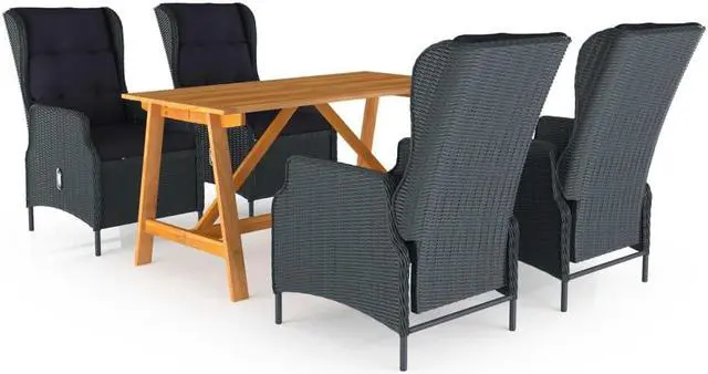 Alt view image 7 of 7 - vidaXL Patio Dining Set 5 Piece Table and Chairs Conversation Set Dark Gray