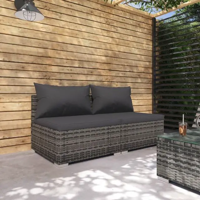 Alt view image 7 of 7 - vidaXL Patio Lounge Set Table and Sofas Outdoor Garden Gray Poly Rattan 2 Piece