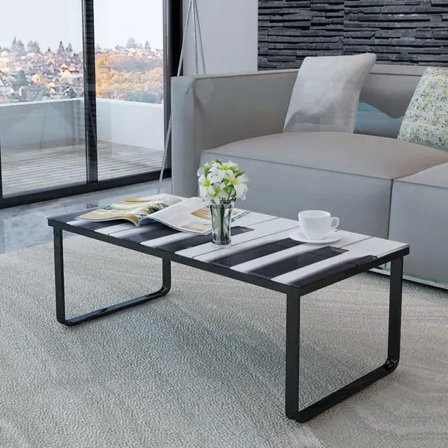 Alt view image 6 of 11 - vidaXL Coffee Table Accent End Table Side Table with Piano Printing Glass Top