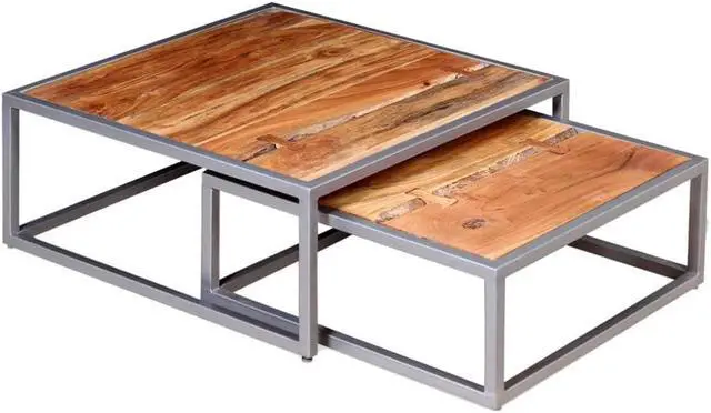 Alt view image 9 of 13 - vidaXL Two Piece Coffee Table Set Solid Acacia Wood