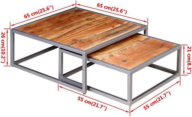Alt view image 11 of 13 - vidaXL Two Piece Coffee Table Set Solid Acacia Wood