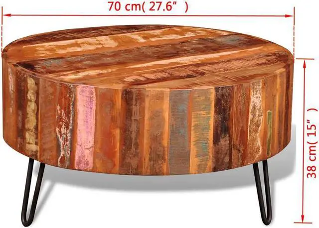 Alt view image 14 of 14 - vidaXL Coffee Table Round End Table with Iron Pin Legs Solid Wood Reclaimed