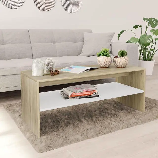 Alt view image 10 of 10 - vidaXL Coffee Table End Table with Storage White and Sonoma Oak Engineered Wood