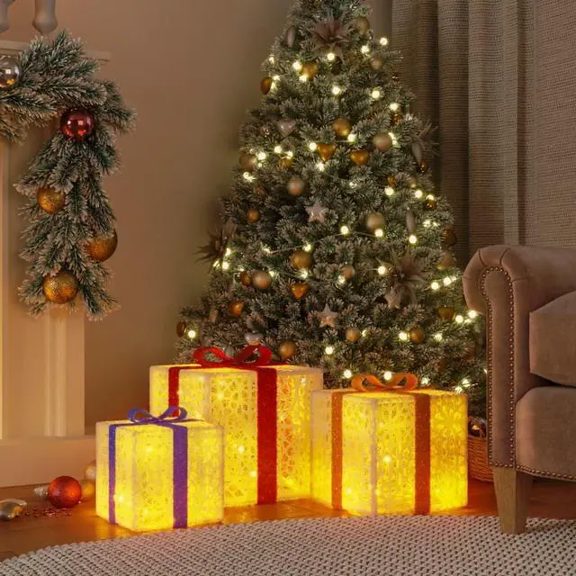 Alt view image 5 of 7 - vidaXL Christmas Decoration 3 Pcs Christmas Lighted Gift Box 64 LEDs Warm White