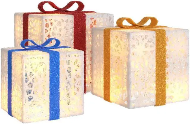 Alt view image 6 of 7 - vidaXL Christmas Decoration 3 Pcs Christmas Lighted Gift Box 64 LEDs Warm White