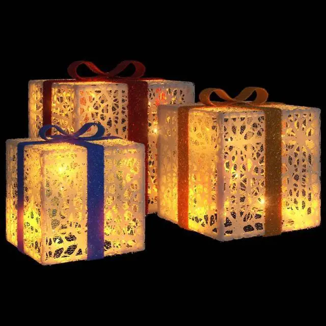 Alt view image 7 of 7 - vidaXL Christmas Decoration 3 Pcs Christmas Lighted Gift Box 64 LEDs Warm White
