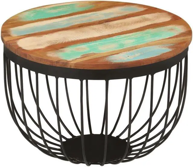 Alt view image 5 of 5 - vidaXL Coffee Table Decorative Living Room Table Solid Wood Reclaimed and Steel