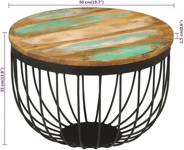 Alt view image 4 of 5 - vidaXL Coffee Table Decorative Living Room Table Solid Wood Reclaimed and Steel