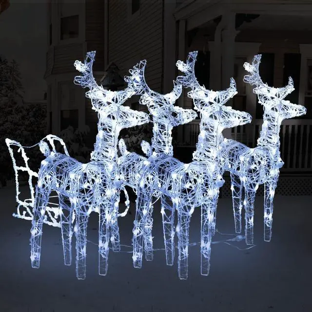 Alt view image 7 of 7 - vidaXL Reindeers & Sleigh Christmas Decoration 240 LEDs Acrylic Xmas Ornament