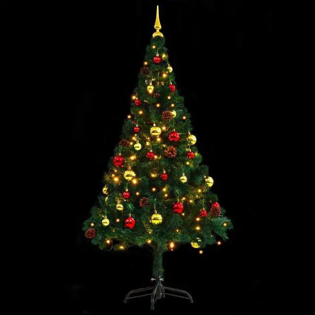 Alt view image 5 of 13 - vidaXL Artificial Pre-lit Christmas Tree with Baubles Xmas Tree Decoration Green