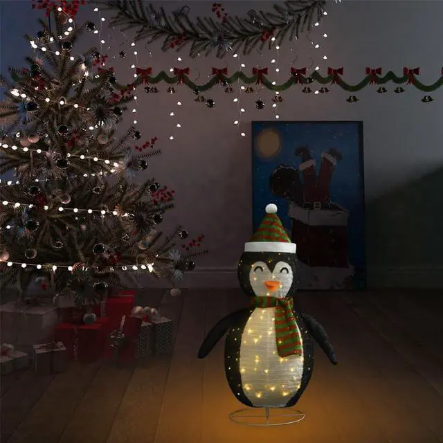 Alt view image 7 of 13 - vidaXL Christmas Decoration Xmas Snow Penguin Figure with LEDs Luxury Fabric