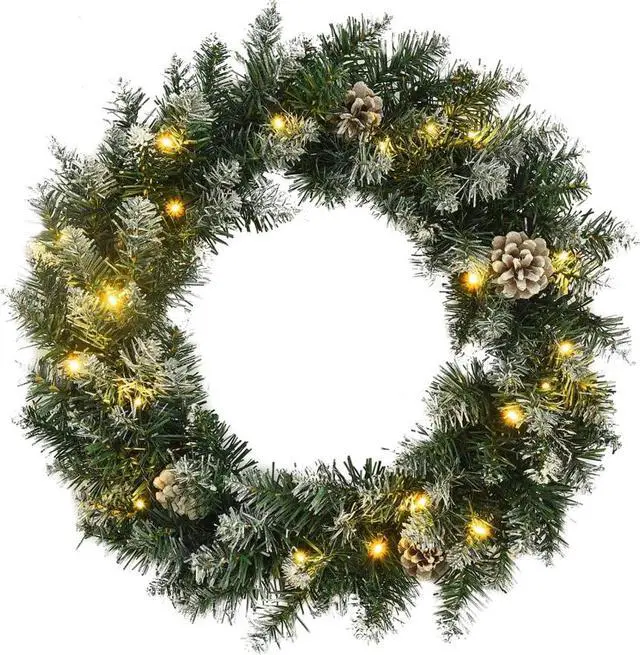 Alt view image 8 of 9 - vidaXL Christmas Wreath Artificial Xmas Garland with LED Lights Green PVC