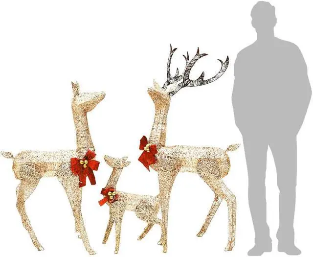 Alt view image 15 of 16 - vidaXL Christmas Decoration Xmas Pre-Lit Reindeer Family with 201 LEDs Gold