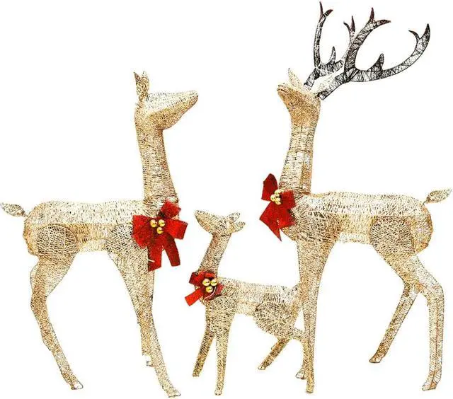 Alt view image 5 of 16 - vidaXL Christmas Decoration Xmas Pre-Lit Reindeer Family with 201 LEDs Gold