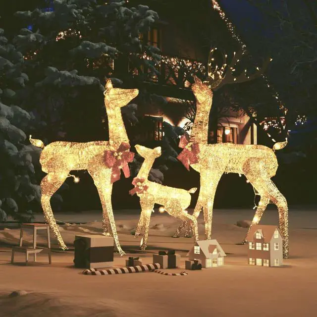 Alt view image 4 of 16 - vidaXL Christmas Decoration Xmas Pre-Lit Reindeer Family with 201 LEDs Gold