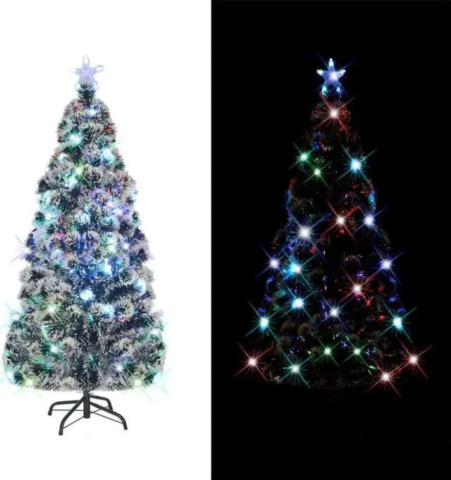 Alt view image 14 of 16 - vidaXL Pre-lit Christmas Tree Xmas Tree Decoration Green and White Fiber Optic