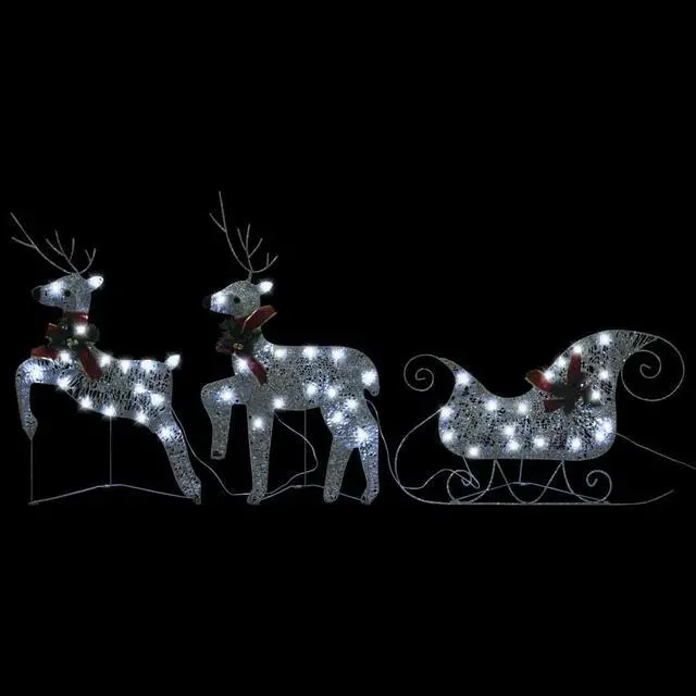 Alt view image 15 of 15 - vidaXL Reindeer & Sleigh Christmas Decoration 60 LEDs Outdoor Silver
