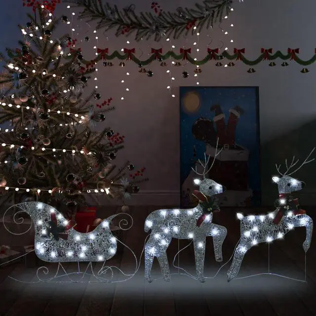 Alt view image 14 of 15 - vidaXL Reindeer & Sleigh Christmas Decoration 60 LEDs Outdoor Silver
