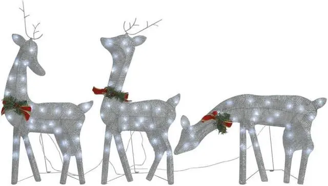 Alt view image 5 of 16 - vidaXL Christmas Reindeer Family Pre-Lit Xmas Lighting Silver Cold White Mesh