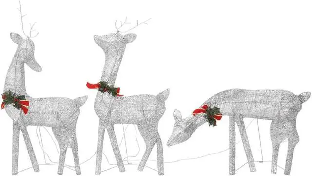 Alt view image 6 of 16 - vidaXL Christmas Reindeer Family Pre-Lit Xmas Lighting Silver Cold White Mesh